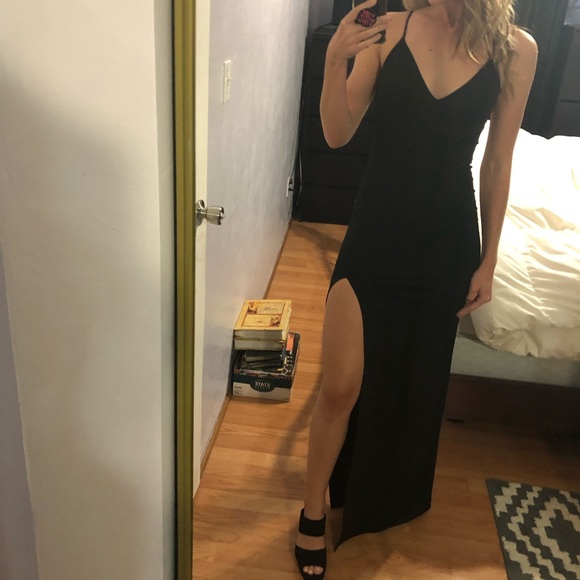 Lovely Day Dresses & Skirts - Long Black Dress with slit on the side